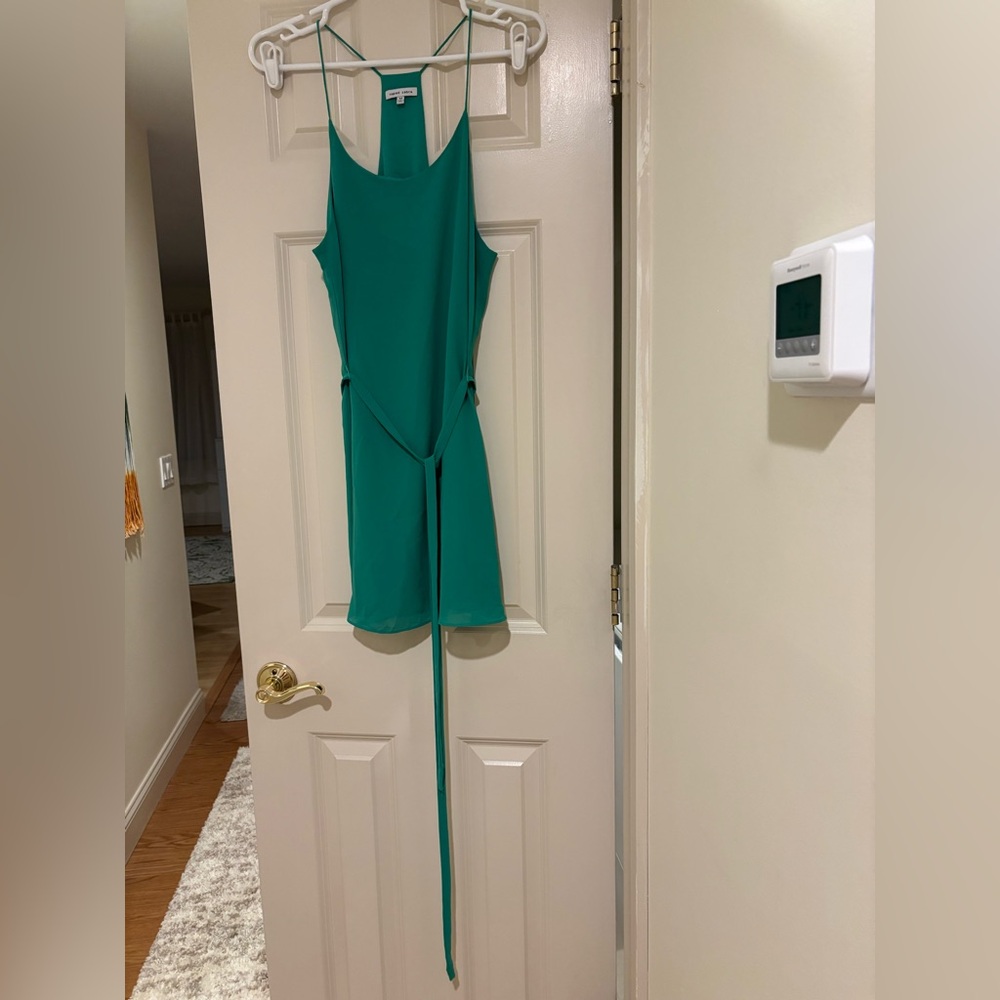 Naked Zebra Kelly Green Halter T-Back Dress with Waist Belt